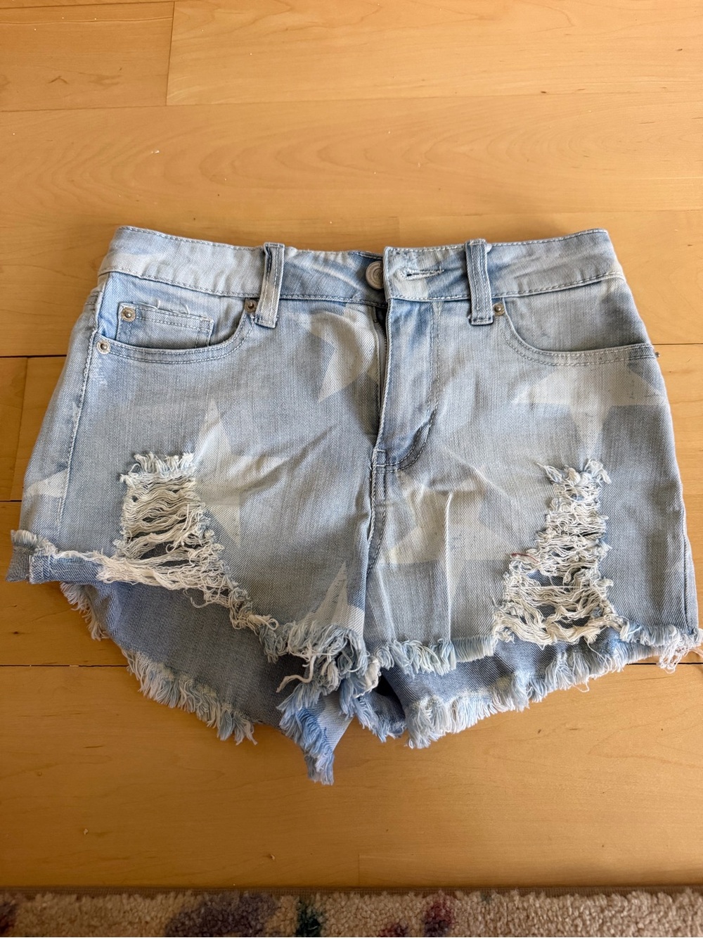 Boom Boom Jeans Light Blue Distressed Star Print Denim Shorts